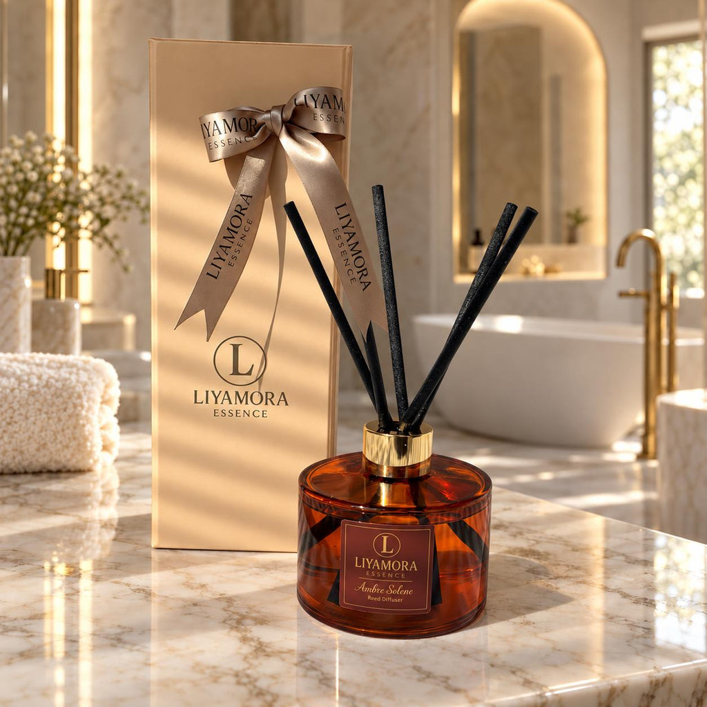 Bâtonnets parfumés 200 ml au parfum Ambre Solène de Liyamora Essence