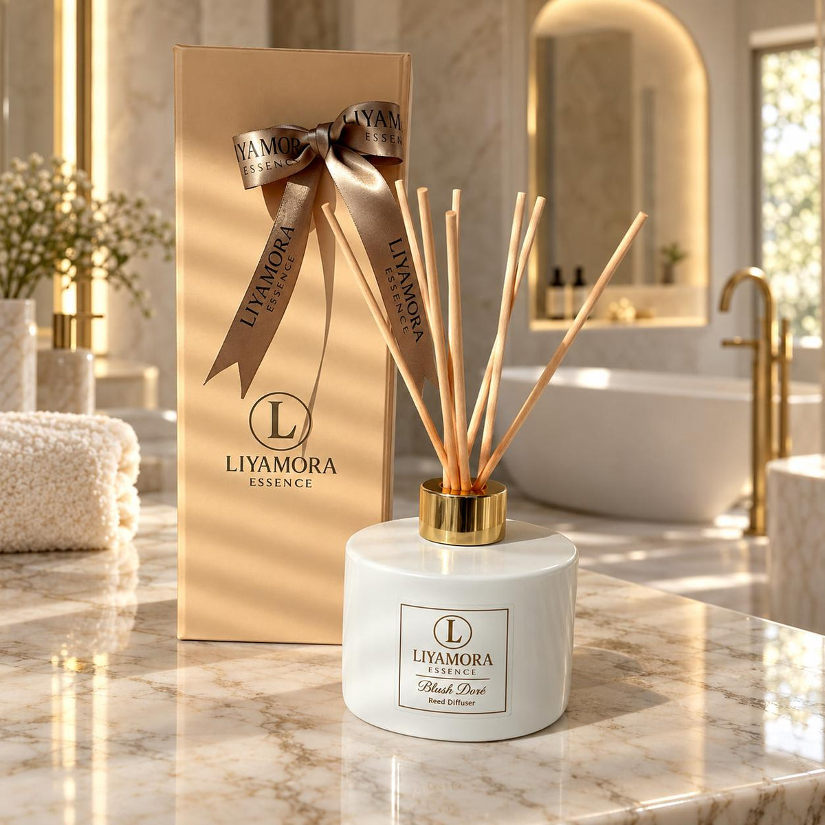 Reed diffuser 200 ml in the Blush Doré scent by Liyamora Essence