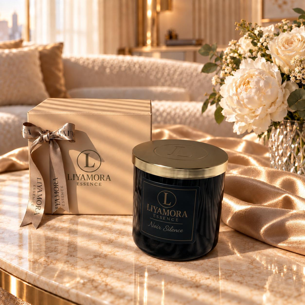 Scented candle 360 g in the Noir Silence scent by Liyamora Essence